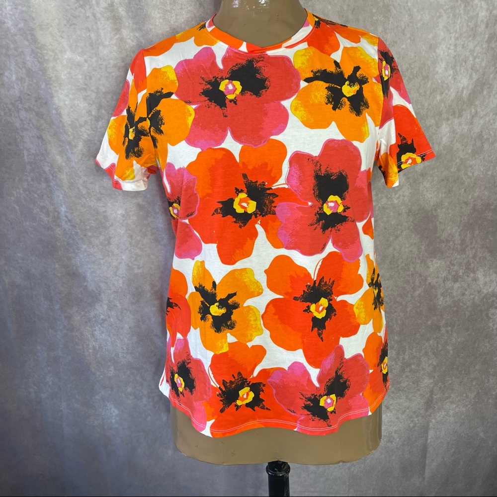 Lands End 100% Cotton Bright Floral Short Sleeve Tee NWT Size Medium